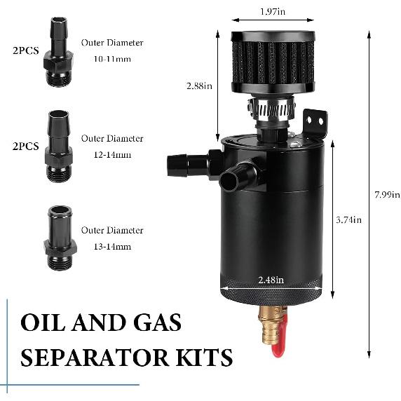 Oil Catch Can Kit, 2-Port Oil Separator Reservoir Tank with Breather Filter Drain Valve, Universal 150ml Billet Aluminum Baffled Catch Can with 5