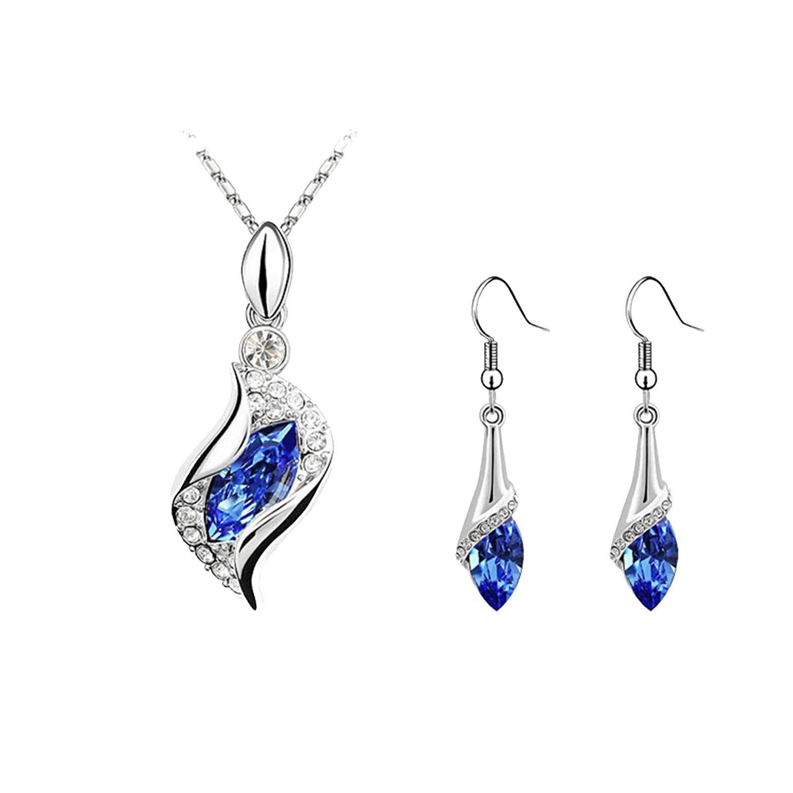 

Синий длинный каплевидный австрийский кристалл модные серьги кулон ожерелье One Size