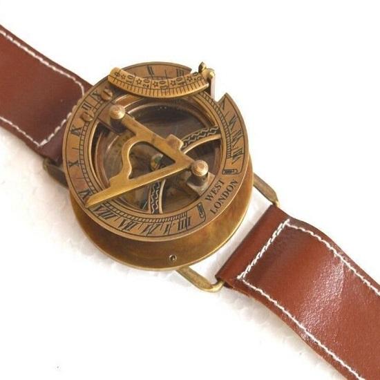 Brass Nautical Sundial Compass Wristwatch Antique Vintage Nautical Gift