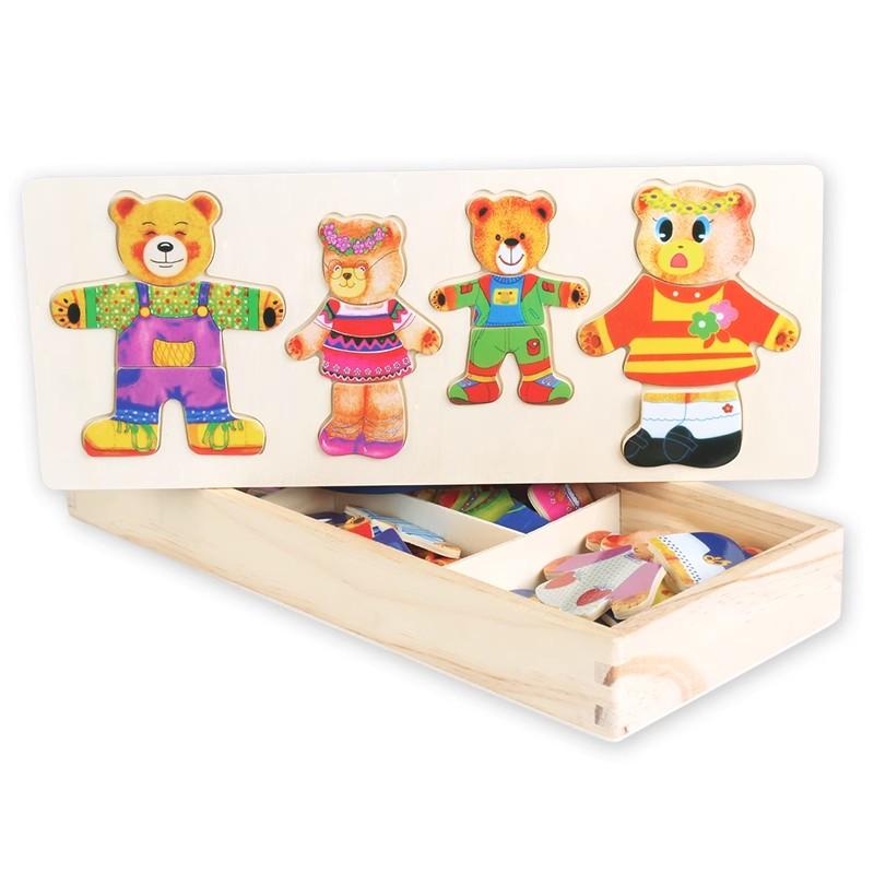 Petit Ours Change de Vêtements Montessori Enfants Éducation Précoce Puzzle en Bois Jeu d'Habillage Jouets Puzzle Bébé Pour Enfants Cadeau