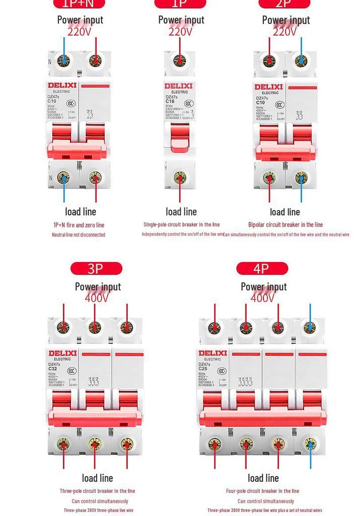 Delixi DZ47S Single Pole Miniature Circuit Breaker - Available In 20A, 25A, 32A, 40A, 63A