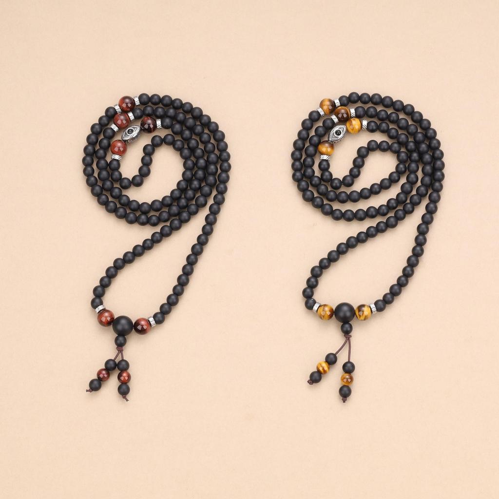 COAI Evil Eye 108 Beads Matte Onyx Red Red Tiger Eye Power Stone Necklace Unisex [Coai]