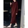 60314 Winter Knit Hooded Long Dress - Plus Size, Loose Fit, Long Sleeve, Over-the-Knee, Stylish for Autumn and Winter