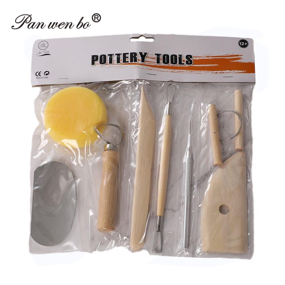 Wooden Pottery Clay Sculpture Tools 8-Piece Set for Carving and Handmade Crafting