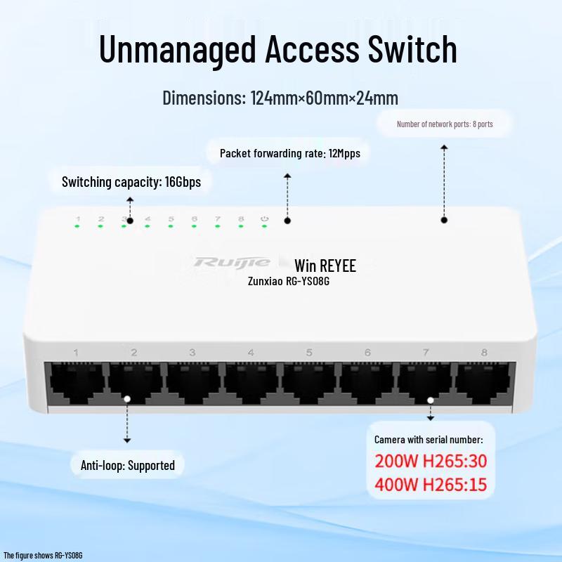 

Ruijie 8-Port Gigabit Unmanaged Ethernet Switch with Lightning Protection