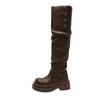 Brown British Platform Boots Women's Winter New Knee Thick Heel Premium Stacking Boots Retro Tall Tube
