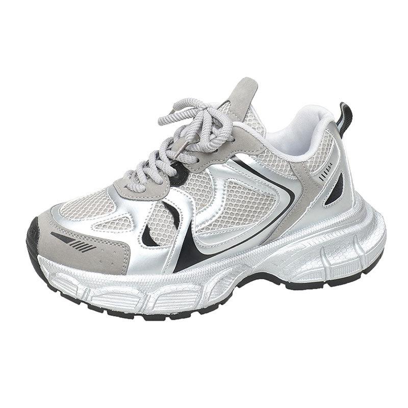 Sølv pappasko dame ny vår og høst allsidig Xiaoxiangfeng fritidssportssko høydeøkende løpesko