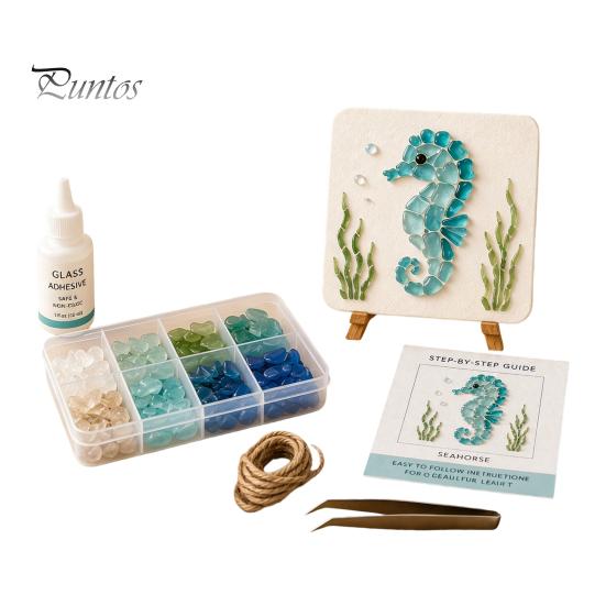 Durable Beach Style Crafts DIY Sea Glass Art Mosaic Kit, Ocean Animal Themed Craft Set for Adults Kits Beginner, Handmade Material Pack Coastal