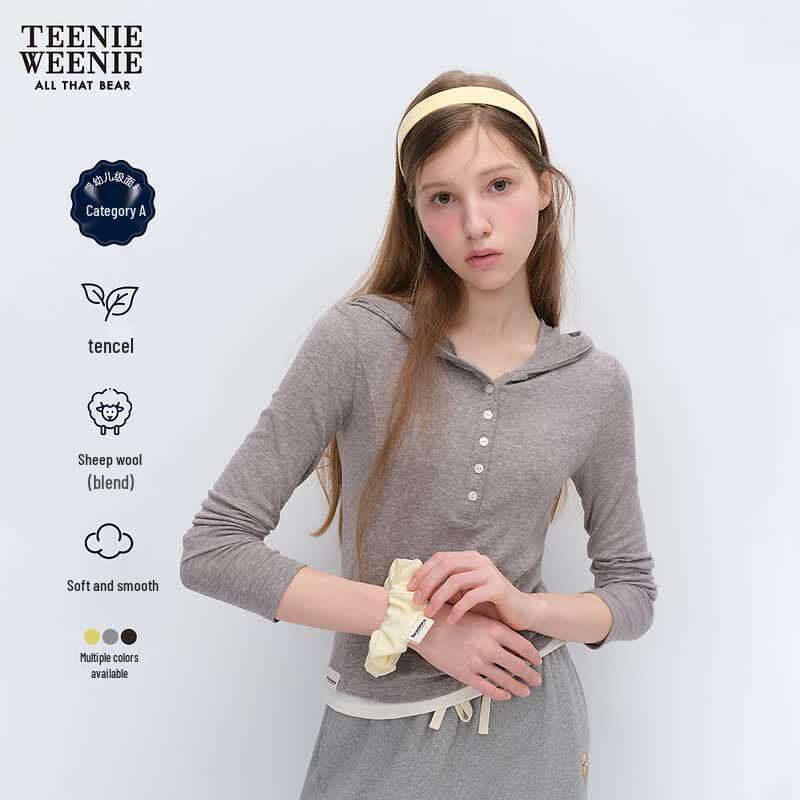 Teenie Weenie Little Bear Letter Hooded Long Sleeve T-Shirt