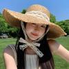 Lace lace-up woven straw hat women's summer outing big brim sun protection sun hat seaside UV protection beach hat