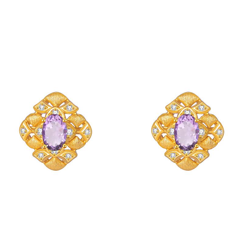 Wind Color Treasure Necklace Stud Earrings Set Natural Garnet Topaz S925 Silver Light Luxury Jewelry