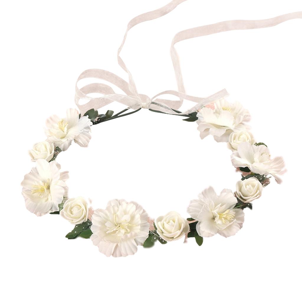 Flower Hair Wreath Headband Floral Crown Garland with Adjustable Ribbon Festivals Wedding Party Headpiece for Women Girl
