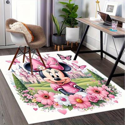 3D Printed Minnie Princess,Castle,Flowers Anti-Slip Rug - Machine Washable Office Rug for Living Room, Bedroom, Office - Multiple Sizes