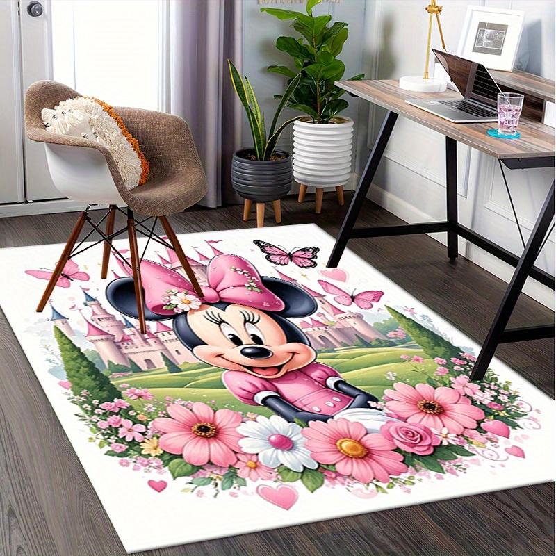 3D Printed Minnie Princess,Castle,Flowers Anti-Slip Rug - Machine Washable Office Rug for Living Room, Bedroom, Office - Multiple Sizes