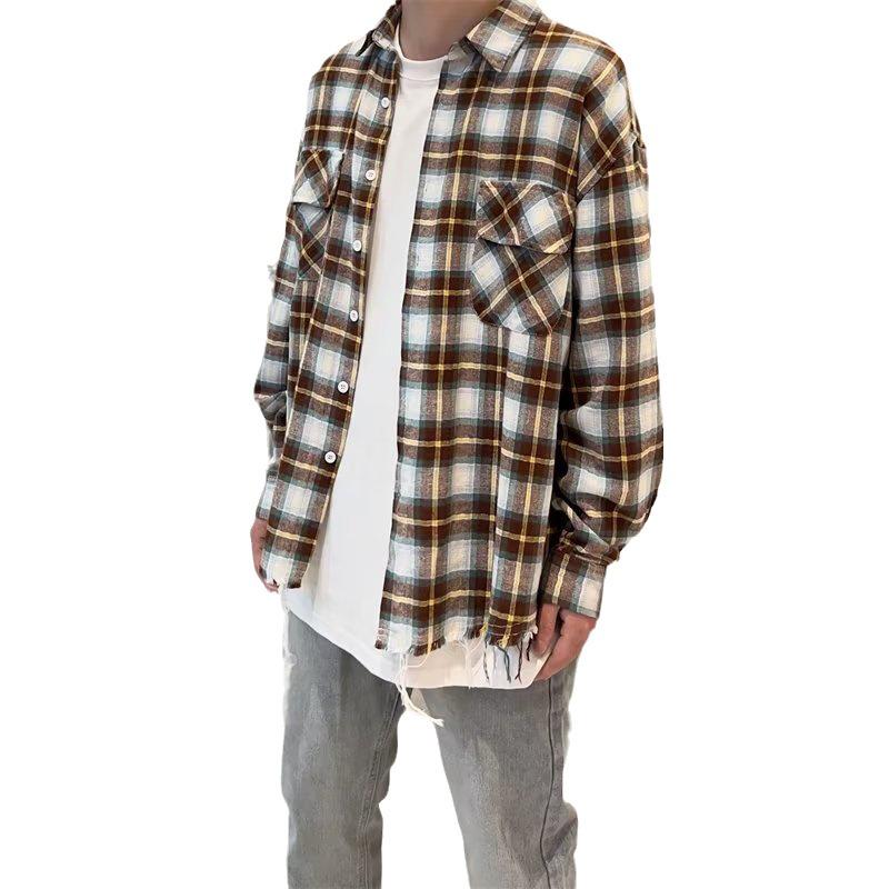 Men's Summer Long Sleeve Retro Plaid Shirt: Versatile, Trendy, and Loose-Fit