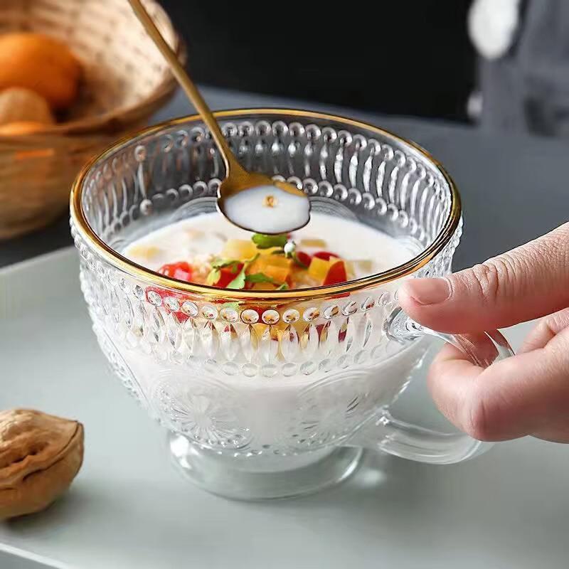 Embossed Cup Breakfast Retro Glass
