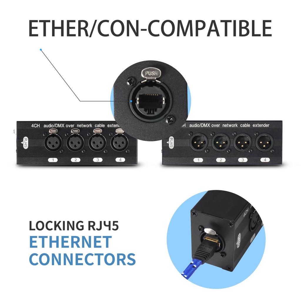 RJ45 To 4 Channel 3Pin XLR Ethernet Adapter 1 Pair Network Cable Extender for Stage Sound Lighting Audio Recording Studio