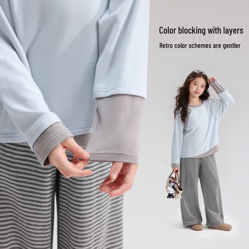 Girls' Casual Contrast Long Sleeve T-Shirt