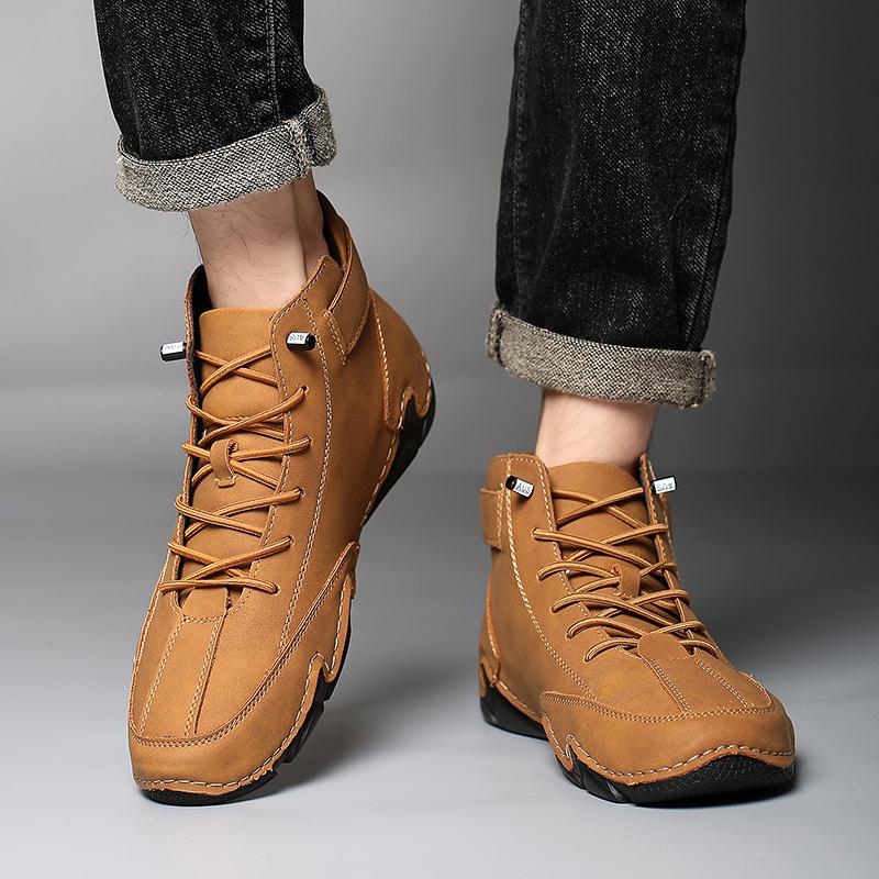 New  Handmade Leather Casual Men Shoes Design Sneakers Man Breathable Leather Shoes Men Ankle Boots Outdoor Walking Shoes