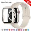 Szkło + etui + pasek do zegarka Apple Watch 44 mm 45 mm 42 mm 41 mm 40 mm 38 mm Silikonowy pasek do zegarka Bransoleta iWatch seria 8 9 7 6 5 4 3 SE