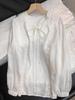 Chic Petite Women's White Lace-Up French Autumn Shirt with Delicate Cutout Design