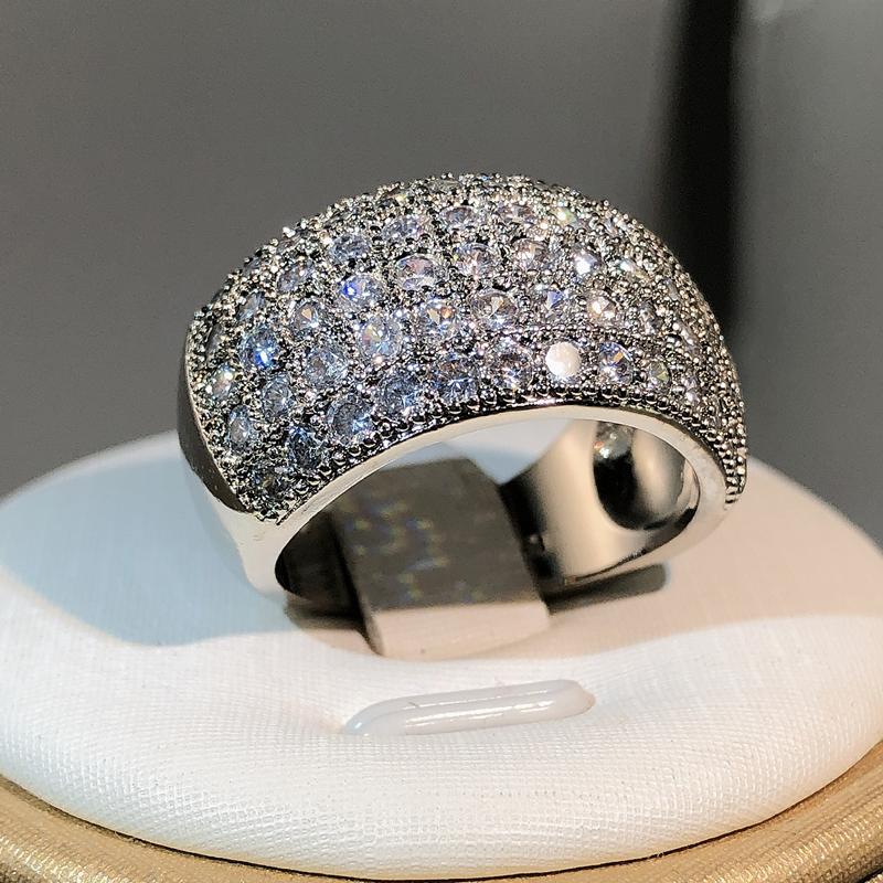 Bagues d'Éternité de Mariage de Luxe en Cuivre Sterling avec Zirconium pour Hommes Bague de Promesse de Fiançailles en Cristal CZ