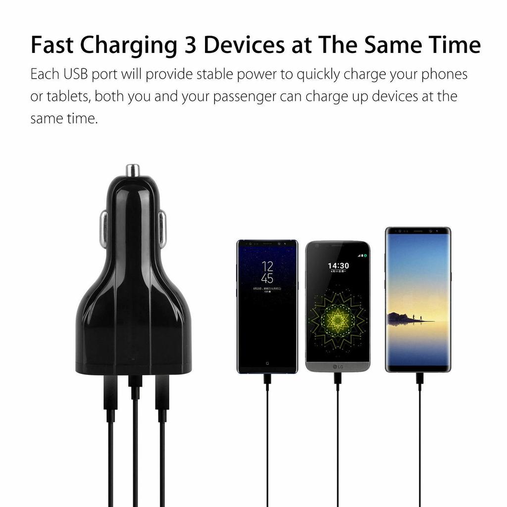 Smart Car Charger With Three USB QC 3.0 Type C Fast Charging Heads