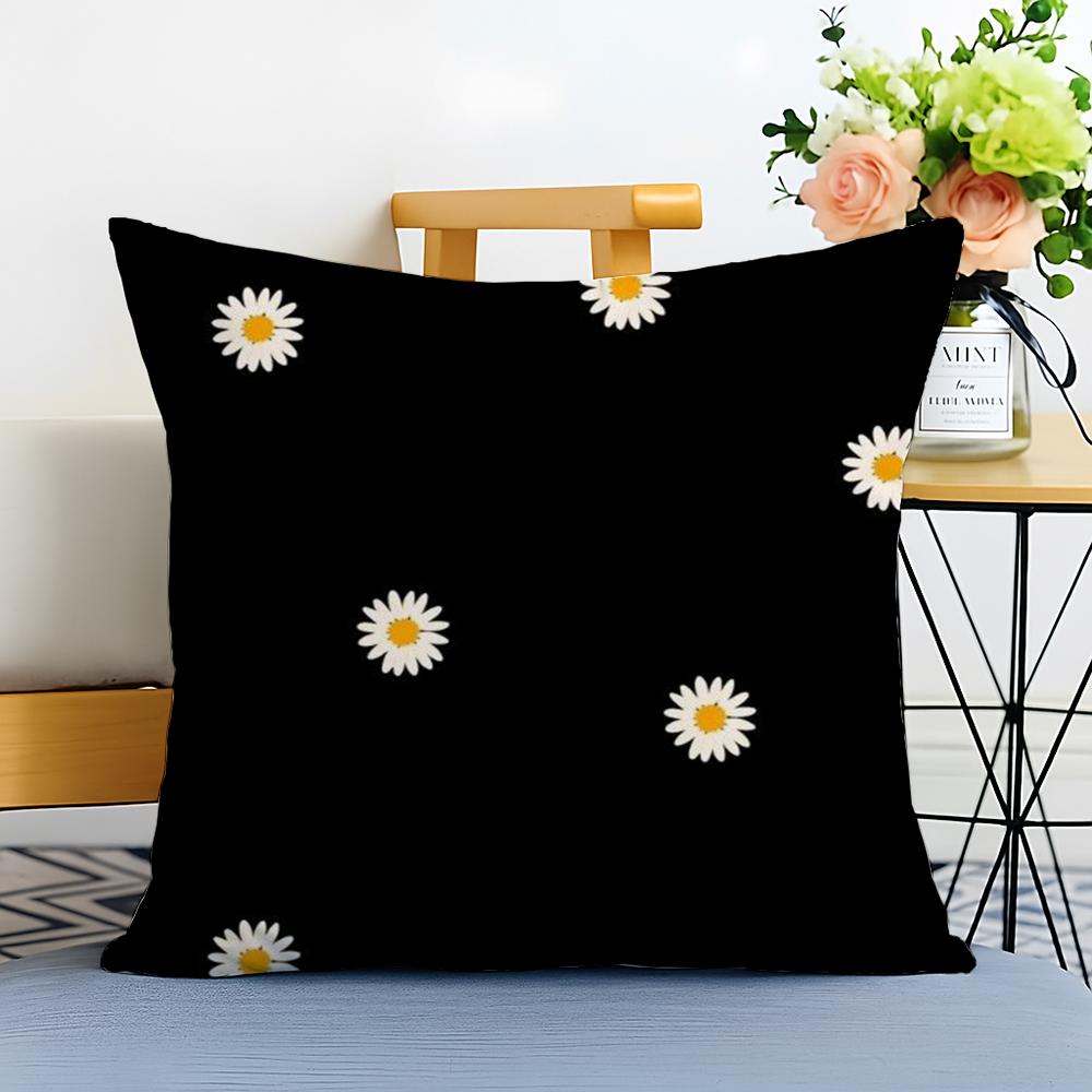 Classic Daisy Flowers Cushion Cover Washable Linen Pillowcase Soft for Sofa Bed Cozy Home Room Decor