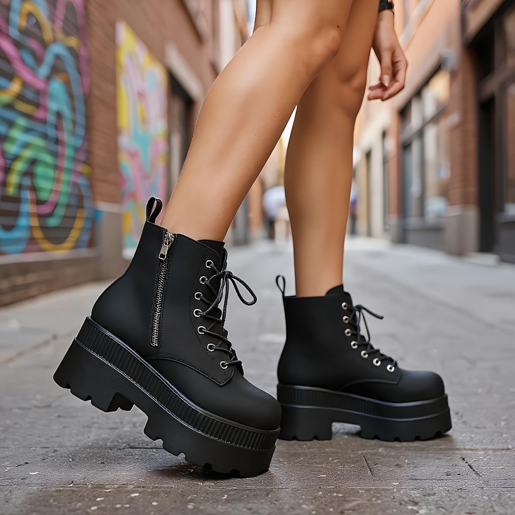 New Summer Platform Ankle Boots, Suitable for Women, Casual Shoes, Women's Lace-up Platform Boots