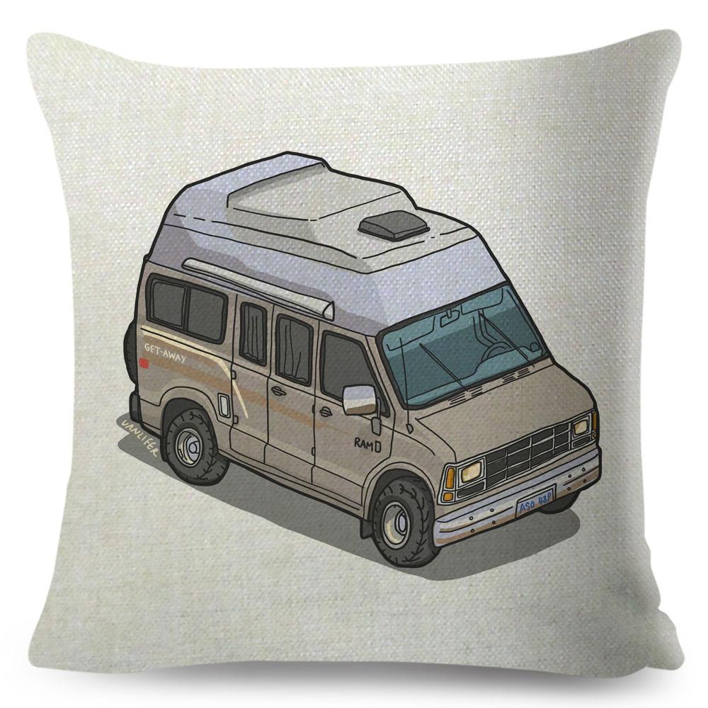 Van Life Pillow Case Decor Cartoon Camper House Travel Car Cushion Cover for Sofa Home Children Room Vanlife Pillowcase 45x45cm