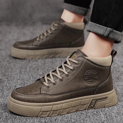 Sapatos masculinos cano alto sola grossa outono e inverno novos retrô com aumento de altura couro masculino cano médio casual esportivo sapatos de trabalho