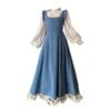100kg Außenhandel Übergröße Damenbekleidung Retro Denim Latzkleid Hemd Set Ethnischer Stil Schlankmachend Freizeitkleidung
