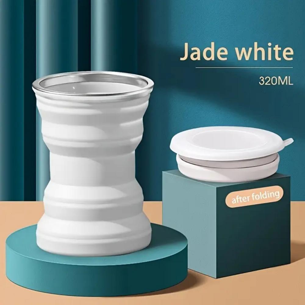 

Portable Folding Silicone Water Cup, 320ml Outdoor Heat Resistant Foldable Mug with Lid Collapsible Travel Drinking Cups, Coffee белый