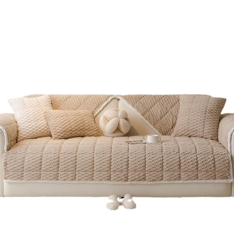 Cream Wind Plush Sofa Cushion Autumn And Winter  New Plush Seat Cushion Leather Straight Row Advanced Sense Non-Slip Cover Cover Cloth
