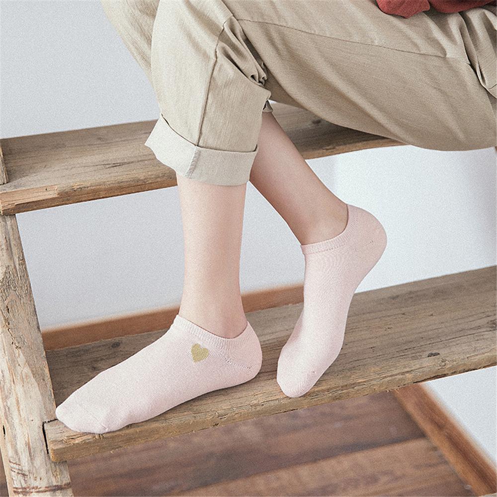 Cute Embroidery Gold Silver Heart Socks Women Lovely Funny Glitter Love Sokken Art Ankle Calcetines Dropship
