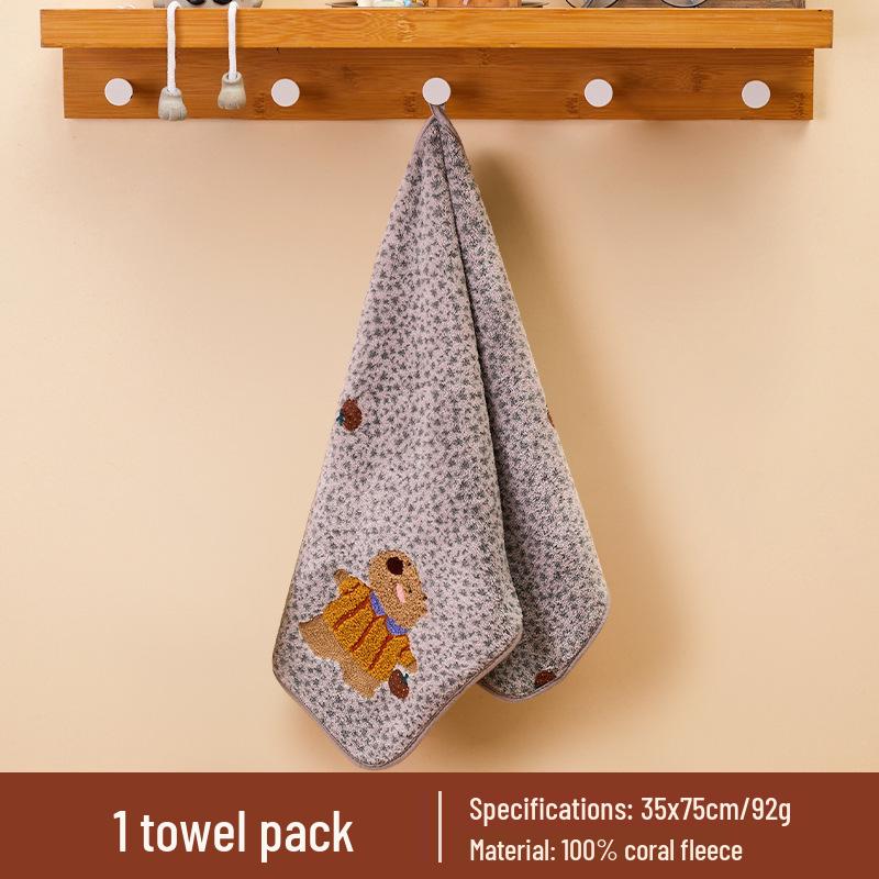 Soft High-Density Coral Fleece Towel - Absorbent, Thick Face & Hair Drying with Fresh 3D Floral Design