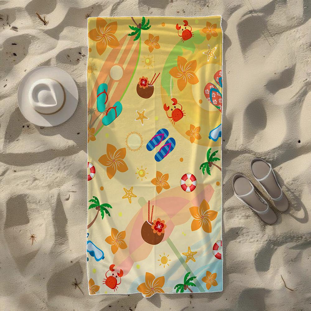 Surfboard & Beach Cocktail & Abstract Tropical Beach Towel,Soft Durable Quick-Drying, Ideal For Summer Beach, Swimming & Camping