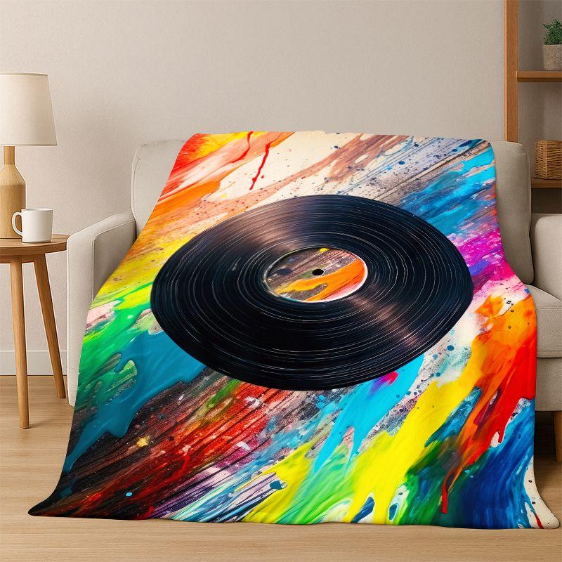 Retro Płyta Winylowa Muzyka DJ Taśma Koc Flanelowy Miękki Ciepły Koc Kocyk do Sypialni Salonu Łóżka Podróży Pikniku Prezent