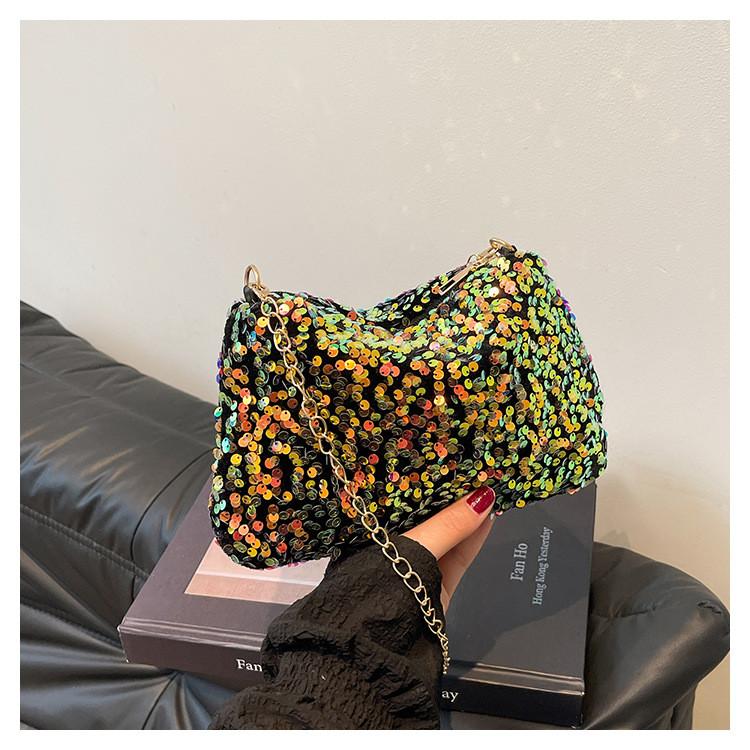 Mini Borsa a Spalla con Paillettes per Donna con Tracolla a Catena per Accessorio di Moda Quotidiano