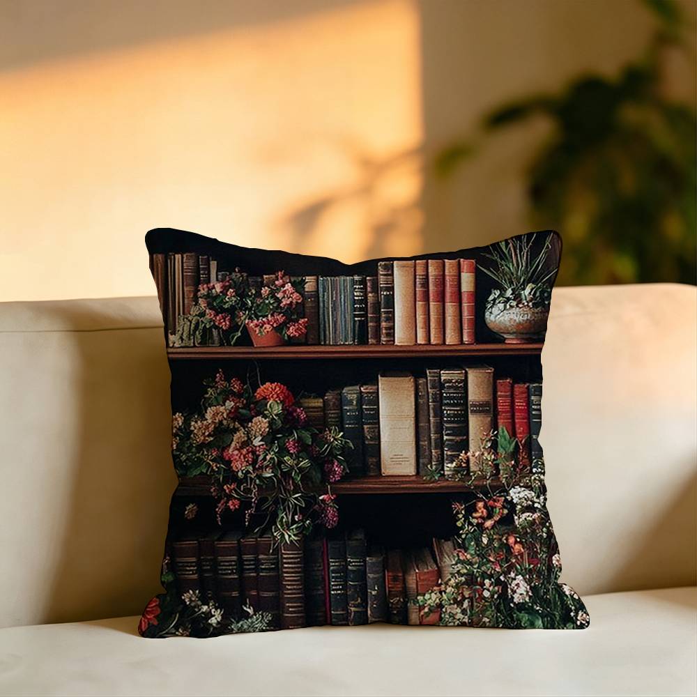 Book Shelf  Pattern Pillow Case Square DoubleSided Sofa Cushion Cover Bedroom Bedside Pillow