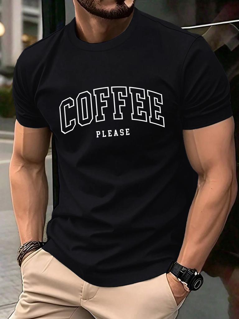 Coffee Please Printed Men T Shirts Hip Hop AllMatch Short Sleeve Cotton Summer Clothes Casual Oversize Trendy Sportswear