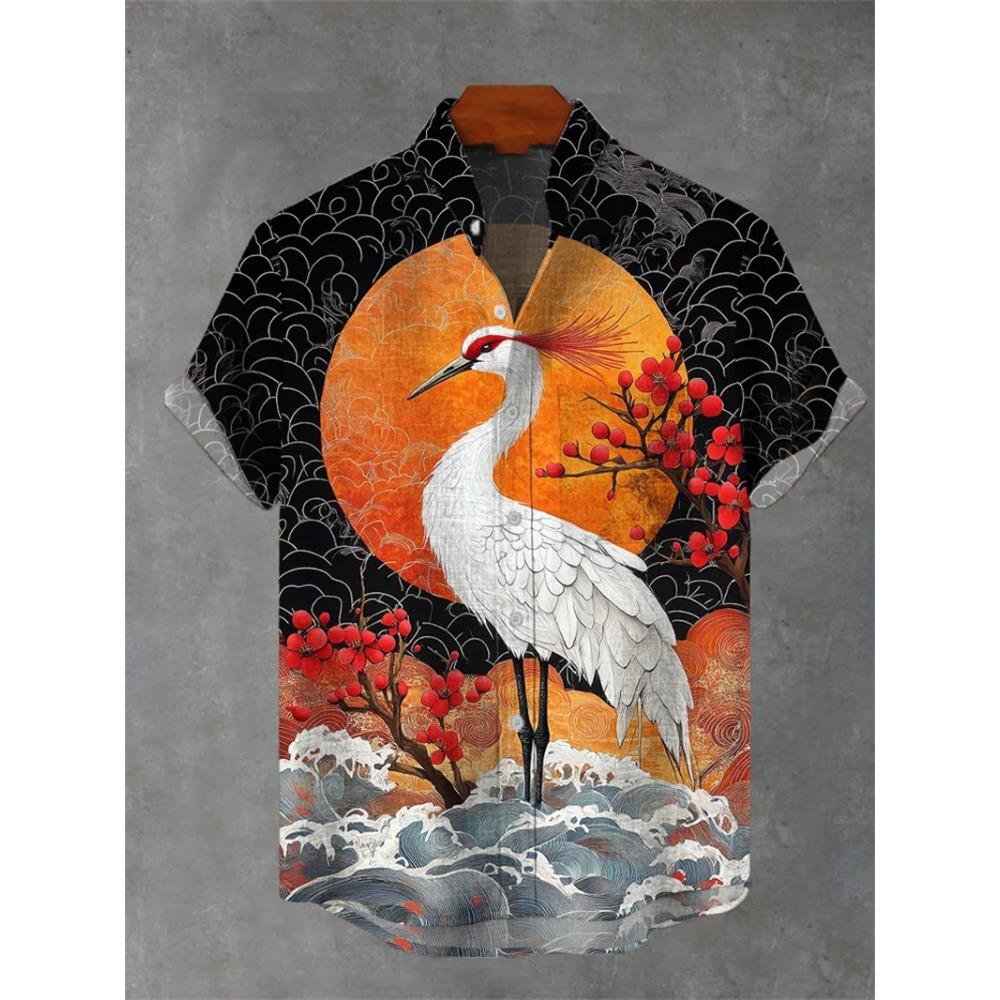 2026 animal pattern men's shirt summer casual short sleeved top Hawaiian shirt men's oversized lapel button men's shirt