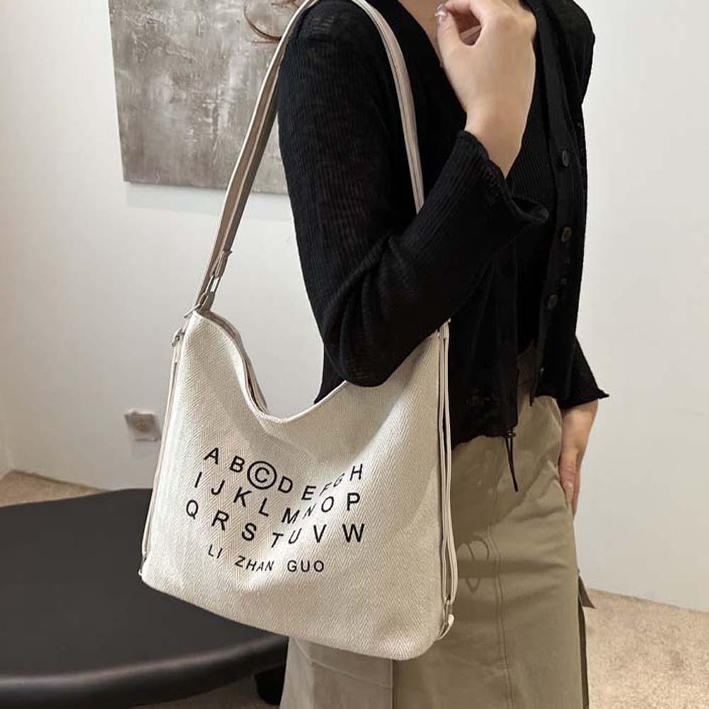 Polyester Three Uses Canvas Bag Soft Retro Street Crossbody Bag Letter Printed Handbags  Travel