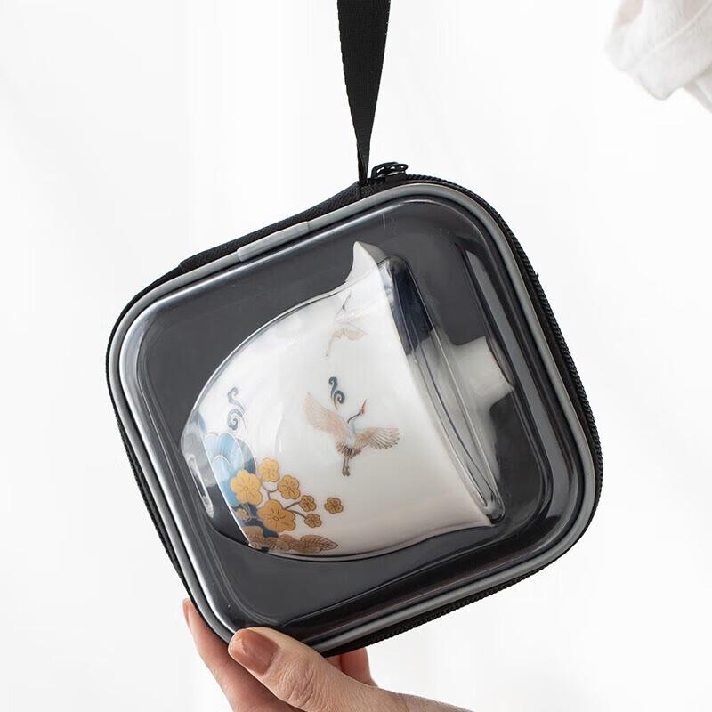 Portable Ceramic Kung Fu Tea Set - Floral Crane Design