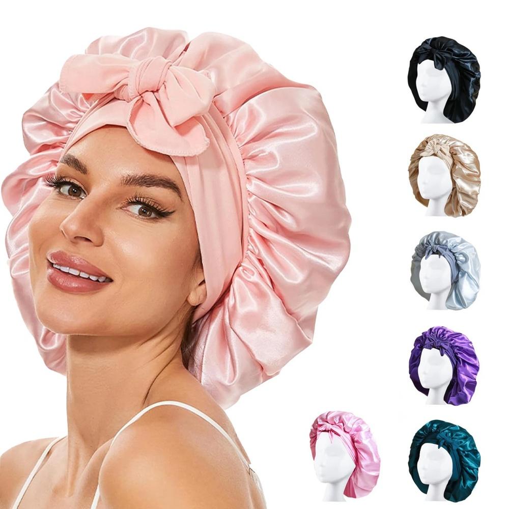 Sleeping Hat Satin Solid Wide-brimmed Beauty Headscarf Head Wrap Elastic Band Cap Hair Care Bonnet Night Hat Hair Salon Cap Tool