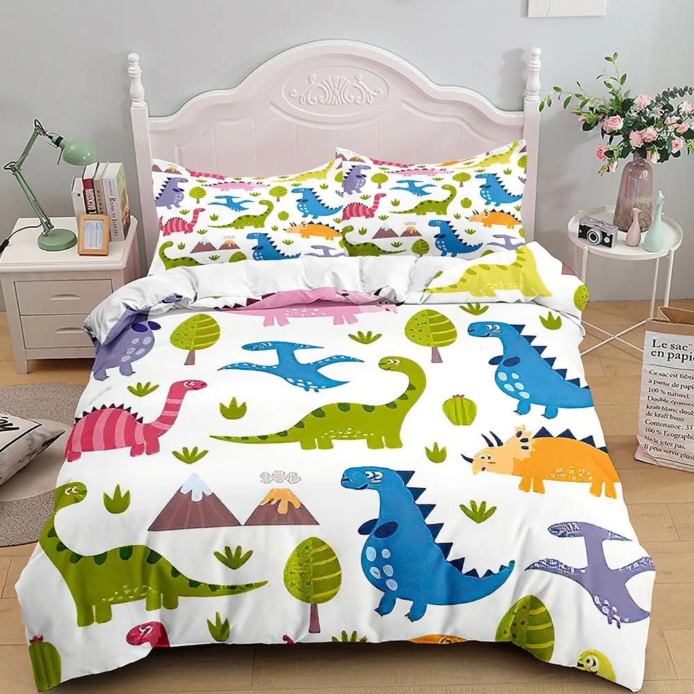 Cartoon Dinosaur Duvet Cover King Queen Size Colorful Jurassic World Animals Theme Bedding Set Kids 2/3Pcs Polyester Quilt Cover