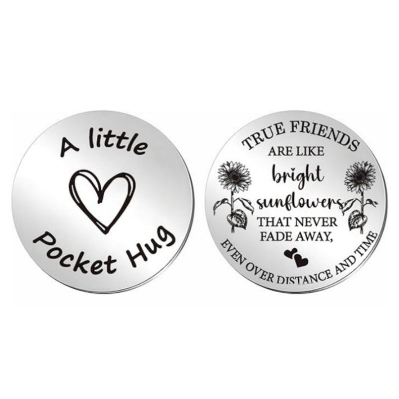Decision Coin Pocket Hug - Long Distance Relationship Keepsake, Inspirational Gift for Couples, Stainless Steel