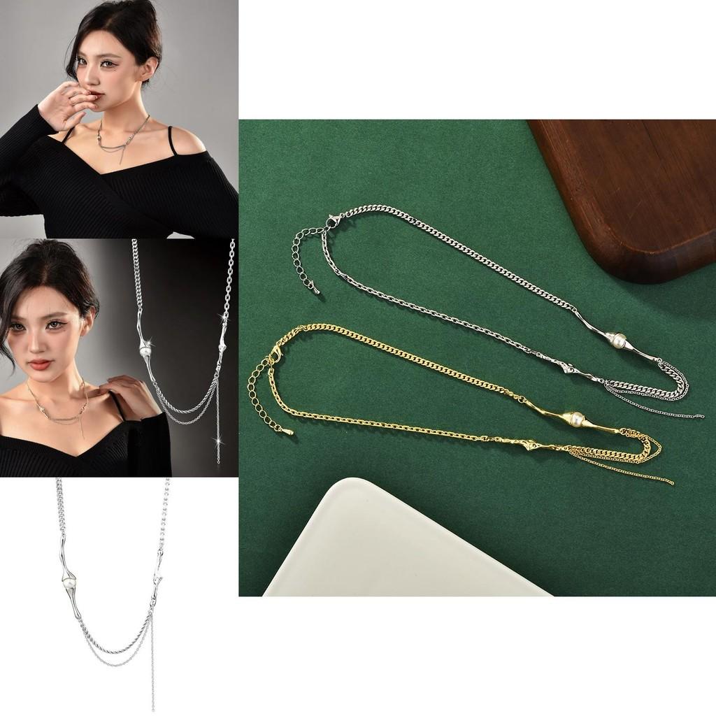 Chic Pearl Tassel Necklace With Layers And Geometric Shapes Perfect For Any Outfit