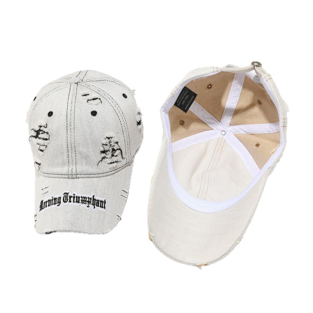 High quality letter ripped rough edge denim baseball cap men's summer wide brim hat women's American big head circumference cap