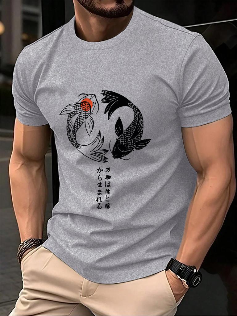 Japanese Koi Harajuku Printing Men TShirt Cotton Summer Short Sleeve Tops Soft Oversized ONeck T Shirt Casual Male Clothes